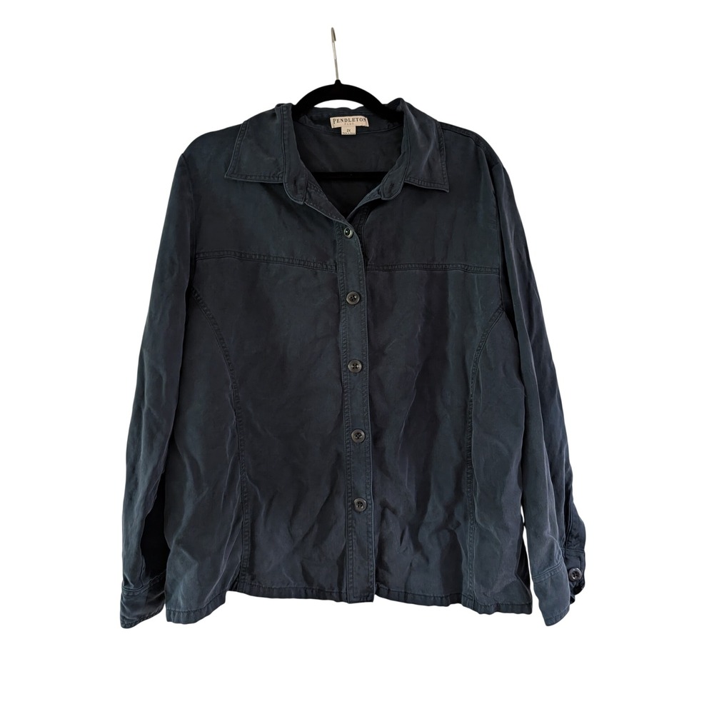 Pendleton Shirt Jacket Womens 2X Navy Blue Tencel Lyocell Button Front Utility